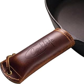 Cast Iron Handle Cover - Extra Thick Leather Hot Handle Holder for Cast Iron Skillets - Reusable Heat Protection Up to 500°F Skillet Handle Cover image