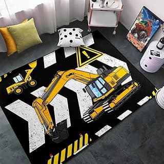 Cars Construction Play Rug for Boys Room - Kids Carpet With Excavator and Trucks Mat for Toy Cars 2.5x4 Feet image