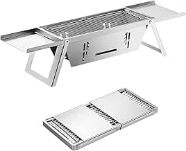 Portable Charcoal Grill, 15-inch Outdoor Small Grill, Folding Stainless Steel 304 Grill for Camping, Backyard, Boat, Comes with 50 Metal Skewers image
