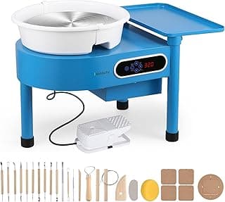 Bonoutil Pottery Wheel Machine-30cm/12in with Bat System LCD&Foot Pedal 0-320RPM Electric Ceramic Forming Wheel Adults Max 20 lbs Capacity 20PCS DIY Sculpting Tools image