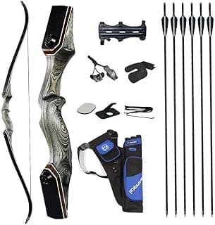 TOPARCHERY 60'' Archery Recurve Bow Takedown Bow Hunting Bow and Arrow Set Adult Target Practice Competition Survival Longbow Right Hand 30-50lbs with 6pcs Fiberglass Arrows image