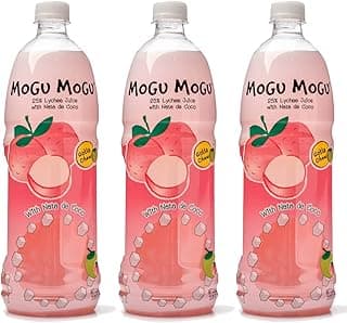 [Pack of 3] [Free Measuring Spoon] Mogu Mogu Juice with Nata De Coco - 33.8 Fl Oz Large Family Size (Lychee), 320 ml