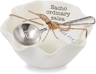 Mud Pie Salsa Ceramic Dip Cup Set, Nacho, White & Silver image