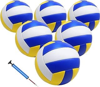 6 Pack Official Size 5 Volleyball Balls of Composite Leather Inflatable with Pump for Womens, Mens, for Outdoor, Indoor, Beach, Pool image