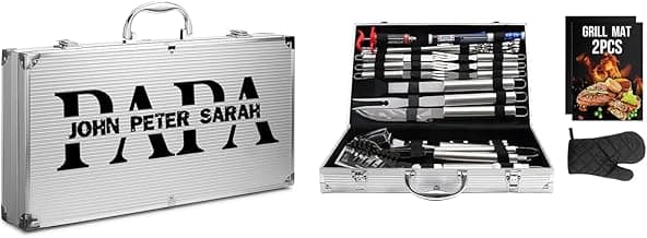Custom Grill Set- Grill Tools- Engraved BBQ Set- Utensil Set - 34-Piece Stainless Steel Barbecue Grilling Accessories with Aluminum Storage Case - Complete Outdoor Grill Kit for Dad- Gift for Men