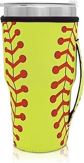 Bottle Sleeve Leopard Print Rainbow Sunflower Baseball Softball Water Neoprene Insulated Sleeve Bottle Cover Pouch for 30oz Tumbler Cup (Only Cup sleeves) (Softball) image