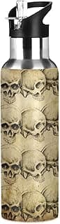 TropicalLife Insulated Water Bottle Vintage Skull Pattern Water Bottle with Straw Stainless Steel Bottle Vacuum Insulated Tumblers for School Sports image