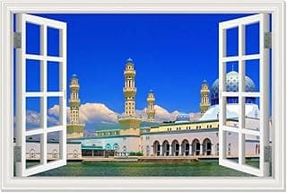 Canvas Print Wall Art Window View，city landmark building ，Nature Wilderness Photography Realism Rustic Scenic Colorful for Living Room Bedroom Wall Decor50x75cm(20x30in) Framed image