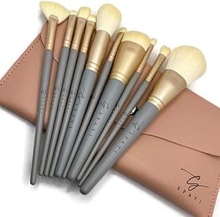 Makeup Brush Set, 10 pcs Soft Grey Blue Premium Cosmetics Makeup Brush Foundation Mixed Blush Concealer Pen Shade Eyeshadow Eyeliner, Compatible, With Cosmetic Bag image