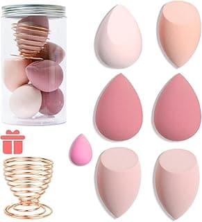 7Pcs Makeup Sponge and 1 Bottle and 1 sponge Holder - Beauty Sponge Blender Set for Blending Foundation, Cream and Powder (Pink, Metal Holder-Can Packaging) image