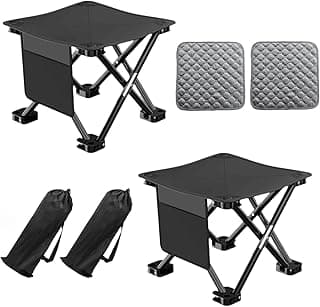 2 Pack 13 Inch Portable Camping Stool(Black)，Collapsible Stool with Carry Bag ，Convenient for Travel ，BBQ，Fishing Hiking Outdoor Folding Stool ，with a Non-Slip seat Cushion (Cotton lint)