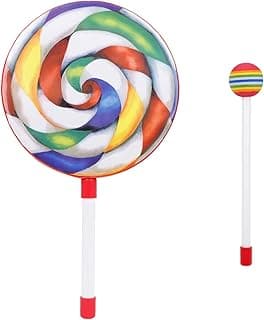 Colorful Lollipop Shaped Drum With Drumstick Percussion Instrument Kids Hand Drum Music Teaching Aid Musical Toy image