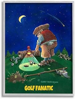 Stupell Industries Gold Fanatic Funny Golf Cartoon Sports Grey Framed Wall Art, 16 x 20, Design by Artist Gary Patterson