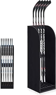 38 Inch Vertical Hockey Stick Rack Wooden Hold 7 Hockey Sticks Holder Stand Organizer for Players Display Home Garage Storage