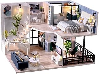 CRIOLPO DIY Miniature Doll House Kit with Furniture, DIY Miniature House Kit, Tiny Wooden House Model, 1:24 Scale Inventive DIY Doll House - Enjoyable Time image