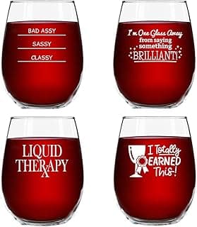 Funny Stemless Wine Glasses Set of 4 (15 oz)- Funny Novelty Wine Glassware Gift for Women- Party, Event, Hosting Fun- Wine Lover Wine Glass with Funny Sayings image