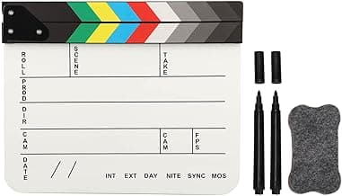 Movie Film Clap Board, 10“x12” Acrylic Film Movie Directors Clapboard, Movie Film Clap Board Cut Action Scene Board for Films with Pen & Board Eraser image