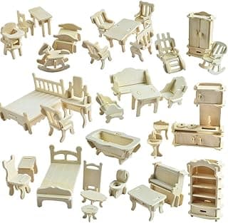 NWFashion 1:20 Scale Wooden Piecese 34Sets Furnitures for Dollhouse(Furniture Sets) image