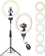 12'' Ring Light with 62'' Extendable Tripod Stand, Selfie Ring Light with Stand and 2 Phone Holder for Live Stream/Makeup/YouTube/TikTok, Compatible with All Phones, Ipads and Cameras (12inch) image