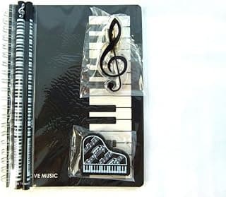 ANGIEHAIE Themed Stationery Notebook Set - Black Piano Keys Spiral Bound Notebook, Piano Eraser, Treble Clef Clip and 2 Musical Notes Pencils image