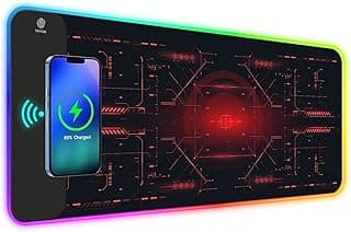 ToLuLu RGB Gaming Wireless Charging Mouse Pad, 5/7.5/10/15W 10 Light Modes LED Mouse Pad Computer Keyboard Mat Mousepad, 800x300x4MM Extended Large Desk Mat for Gaming, MacBook, Laptop, PC,Cool Red image