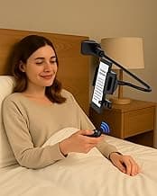 Kindle Holder with Remote Page Turner - Read in Bed Without Blocking Text or Adjusting Margins - Reduce Neck Strain - Quiet Page Turning for Kindle, iPad, iPhone
