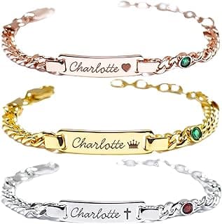 Personalized Baby Name Bracelets with Birthstone, 18k Gold Plated, Adjustable Length image
