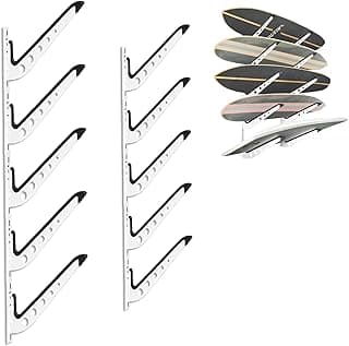 Snowboard Wall Mount, Adjustable 5/6 Board Surfboard Rack, Surfboard Wall Hangers for Surfboard, Wakeboard, and Snowboard Storage at Home or Garage