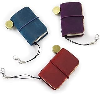 3 Colors Mini Size with Leather Cover and Strap, Refillable Personalized Tiny Travel Journal 1.9 x 1.3in(4.8 x 3.2cm), Blank Pocket Diary (Blue, Red, Purple) image