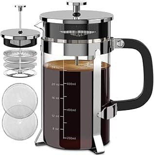 QUQIYSO French Press Coffee Maker 34oz 304 Stainless Steel French Press with 4 Filter, Heat Resistant Durable, Easy to Clean, Borosilicate Glass Coffee Press, 100% BPA Free Glass Teapot, Silver image