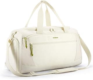 Gym Bag, 31L Sports Travel Duffle Bag With Shoe Compartment, Waterproof Travel Gym Duffel Bag for Men & Women, Carry On Weekender Workout Bag With Strap, Beige image