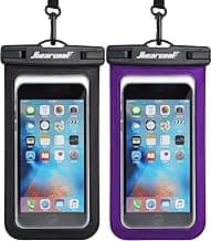 Hiearcool Universal Waterproof Phone Pouch Compatible for iPhone 16 15 14 13 Pro Max Plus Up to 8.3", IPX8 Beach Travel Essentials-Black&Purple-2Pack
