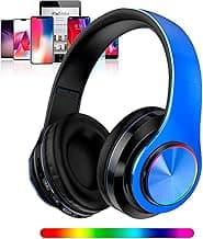 Wireless Bluetooth Headphones with Colorful LED Lights, Built-in Mic, Light Weight, Foldable, Wired HiFi Stereo Headphones for Classroom/Home Office/PC/Mobile Phone/Kids Adult (Blue) image