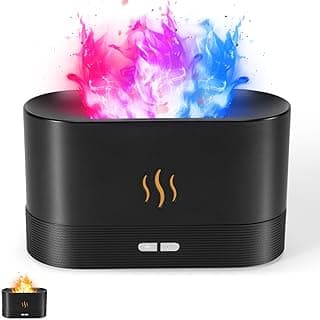 Colorful Flame Air Aroma Diffuser Humidifier, Upgraded 7 Flame Colors Noiseless Essential Oil Diffuser for Home,Office,Yoga with Auto-Off Protection 180mL (8Hours Black) image