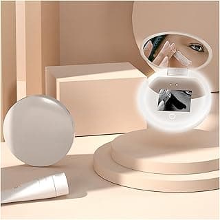 LED Lighted Travel Makeup Mirror, 2X Magnification Portable Compact USB Rechargeable UV Mirror 2 Sided Illuminated Folding with Touch Switch Brightness Dimmable 3.5in Handheld image