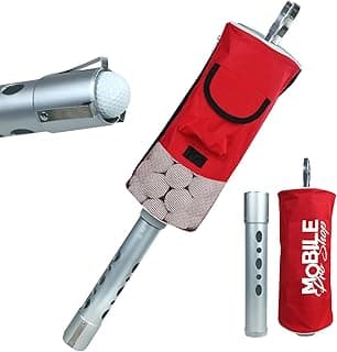 Golf Ball Retriever | Portable Golf Shag Bag | Collector with Detachable Aluminium Alloy/Plastic Tube with Pocket & Tee Holder Storage Picker (Red)