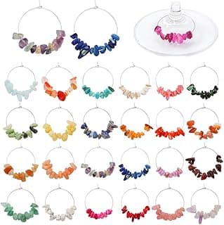 24 Pcs Nature Gemstone Beads Wine Charms for Glasses,Wine Glass Markers,Drink Markers for Stem Glasses,Wine Glass Decoration for Weddings,Parties image