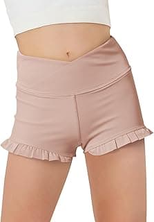 Haloumoning Girls Athletic Ruffle Shorts V Crossover High Waisted Yoga Dance Shorts Comfy Gymnastics Shorts 5-14Y image