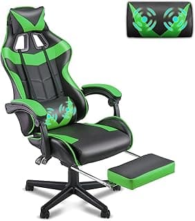 Soontrans Green Gaming Chair with Footrest,Racing Gaming Chair,Computer Gamer Chair,Ergonomic Game Chair with Adjustable Headrest and Lumbar Support(Jungle Green) image
