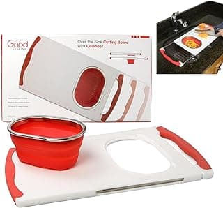 Over the Sink Cutting Board Non-Slip & Collapsible Colander-Silicone Pasta Strainer, Chop Fruit & Vegetables- Entertaining & Cooking -Christmas image
