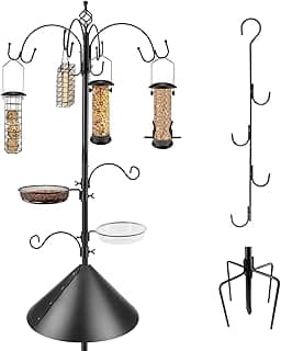 Bird Feeding Station Kit Bird Feeder Pole Wild Bird Feeder Kit with Squirrel Baffle and Suet Cage Mesh Tray Fruit Hook Double W Hook for Attracting Wild Birds image