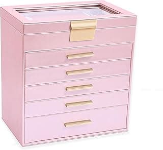 BOOVO Jewelry Boxes for Women, White and Black 6 Layer Large Jewelry Box for Necklace, Bracelet, Earrings, Rings Storage, Jewelry holder Organizer for Girls Gift (Rose gold, 6 layer)