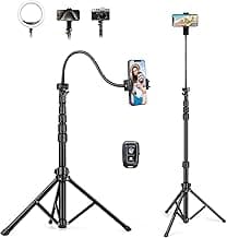 88" Tripod for iPhone, Phone Tripod with Gooseneck and Remote, Portable Cell Phone Tripod Compatible with Smartphone/Camera/Gopro, iPhone Tripod Stand for Video Recording Selfies Vlogging image