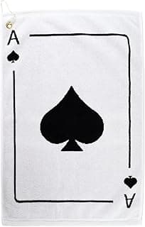 Golf Poker Ace of Spades Golf Towel. Cotton Sports Towel with metal bag clip. White & Black Reversible Large (16" x 24") image