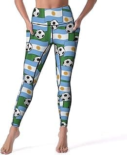 Argentina Football Soccer Pattern Women's Yoga Pants High Waisted Leggings Casual Workout Pants with Pockets image