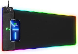 Wireless Charging RGB Gaming Mouse Pad, 31.5"x15.7" Large Desk Mat, Desk Pad with Wireless Charger, Non-Slip Rubber Base, Waterproof, Computer Keyboard Mat for Gamer, Office, Home, Black image