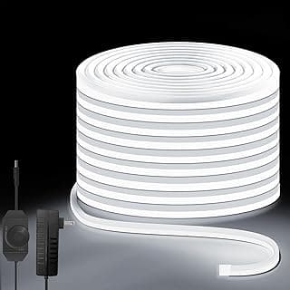 LED Neon Rope Lights, 32.8Ft Cool White Led Strip Light Set, with 24V Power Adapter, IP67 Waterproof, Flexible DIY, Silicone Dimmable Neon Strip Light for Bedroom, Indoor, Outdoor image