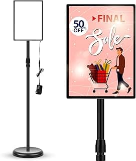 Thyle Adjustable LED Standing Sign Holder Light Poster Stand with Poster Frame 8.5 x 11 Inch Metal Base Display Signage Stand Business and Store Sign Holders for Business Mall image