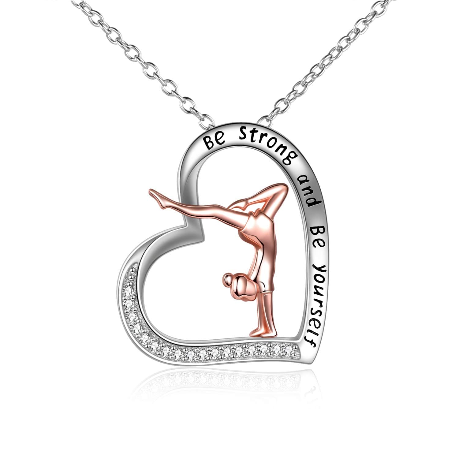 POPLYKE Gymnastics/Ballerina Gifts for Girls Sterling Silver Gymnastics/Ballerina Heart-Shaped Pendant Necklace for Women
