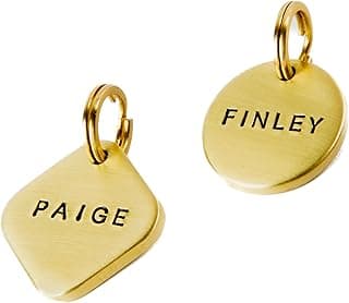 Brass Dog Tags Personalized for Pets, Handcrafted Name Tag, Durable Solid Brass, Deep Engraved, Round and Diamond Shapes, Phone Number on Back (Diamond)